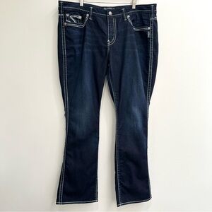 Silver Jeans Frances 18” Bootcut Jeans Embroidered Pockets Dark Wash Size 22/33